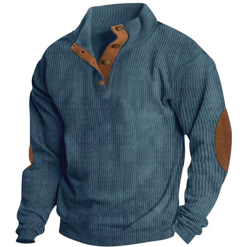 Dotwites - Dotwites - Chemises en velours côtelé pour homme - Col à revers - Boutons - Polaire - Manches longues - Polos - Sweat-shirt (Bleu denim, 3X-Large)