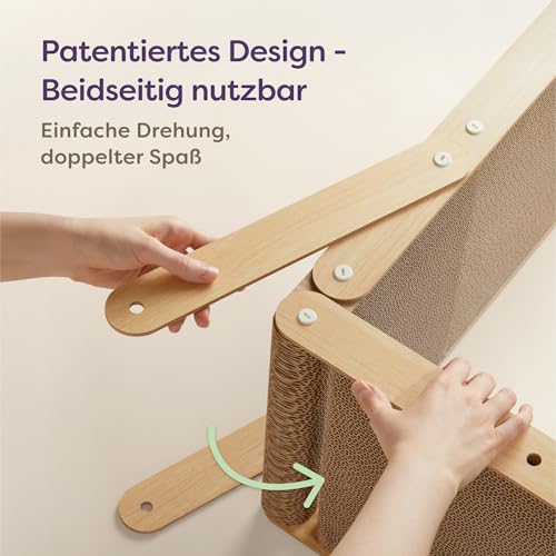 Knupis Kratzbrett Katze Groß 68 cm - Kratzfeste Kratzpappe für Katzen zur Krallenpflege - Bis zu 2 Jahre Kratzspaß - Leichte Montage - Wendbares Design L förmig - Kratzmatte für Sofa & Wandschutz