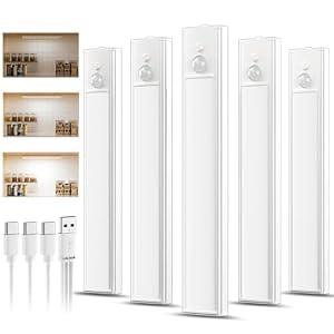 5 Pack Rechargeable Under Cupboard Kitchen Lights, Dimmable Cabinet Light Type-C Charging, LED Motion Sensor Lights Indoor, Magnetic Stick Wireless Light for Shelf Stairs Wardrobe Closet