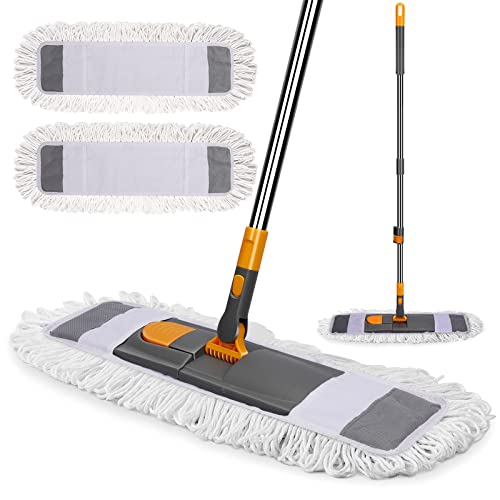 ZNM フロアモップ フロアワイパー モップ 拭き掃除 交換用マイクロファイバークロス2枚付 乾湿両用 長さ調節可能 360度回転 家庭用厨房清掃用マイクロファイバーモップ