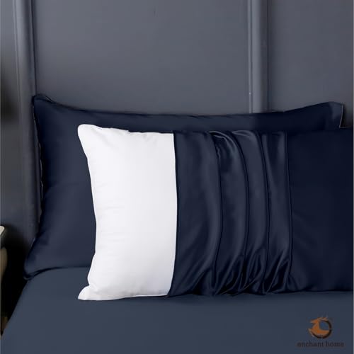 Image of 300 TC Art Silk Satin Pillow Cover Set | Durable Satin Pillow Cover with Envelope Closure | Luxury Satin Pillow Covers | Cozy Satin Pillow Covers (2, Navy Blue)