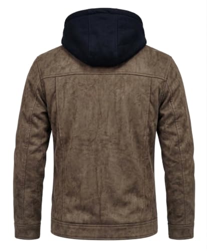 Image of Blaq Ash Men's Faux Suede Biker Jacket with Removable Hood | Fleece Lined, Zip Closure, Black