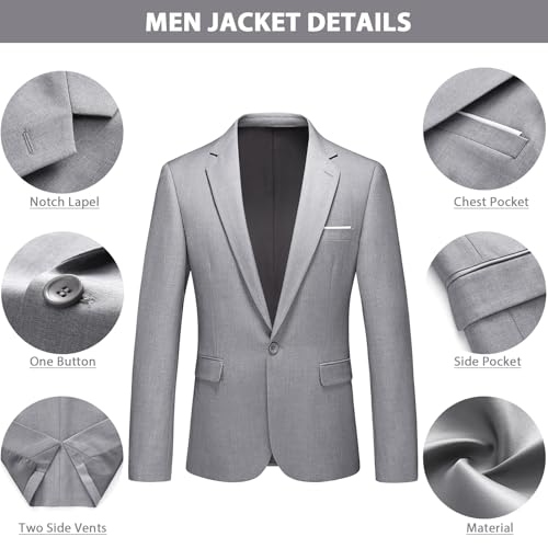 Mens Suits 2 Piece Slim Fit Casual One Button Solid Suits for Mens Business Wedding Party Jacket Blazer & Pants Set4