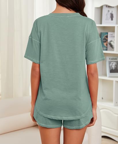 KCW Pajamas for Women Set 2 Piece 100% Cotton Lounge Sets Short Sleeve Top and Shorts Pj Set Sleepwear Outfits4