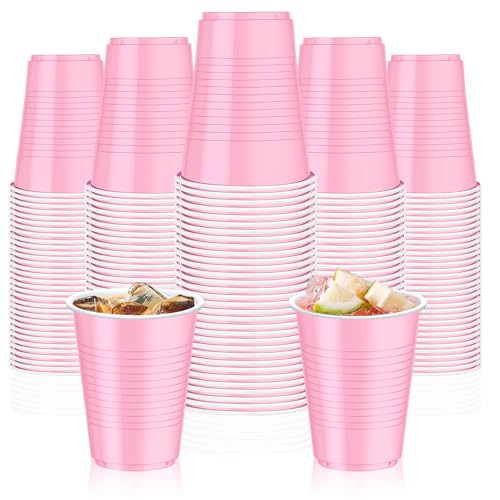 Dualshine 100 Pack Pink Plastic Cups 18 oz Disposable Heavy Duty Drinking Cups for Party Graduation Shot Cup for Wedding Birthday Valentines Day Beer Serving Snack Sample Barbecues