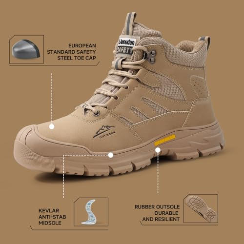 Image of Steel Toe Boots for Men Indestructible High Top Work Shoes for Men Comfortable Safety Shoes Puncture Proof Hiking Construction Shoes Botas de Trabajo para Hombre