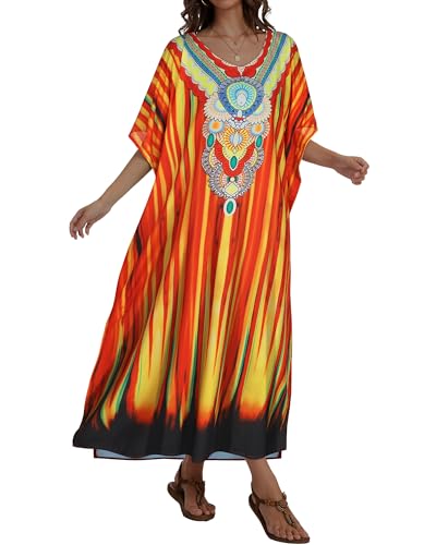 Image of Kaftan Dresses for Women V Neck Caftan Batwing Sleeve Swimsuit Cover Up