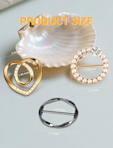 6 PCS Premium Silk Scarf Ring Clip, Slide T-Shirt Tie Clips Buckle Clothes Corner Knotted Button for Women Clothing Waist Cincher Clips Tightener, Fashion Metal Round Circle Shirt Clips Wrap Holder3