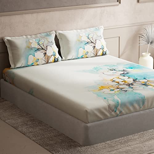Image of DDECOR - Espresso 100% Cotton Double Bedsheet with 2 Pillow Covers, King Size, Turquoise