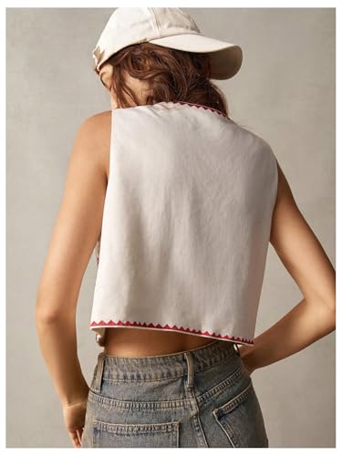 GORGLITTER Women's Tie Front Embroidered Floral Vest Tops Sleeveless Cardigan Boho Western Outfits2