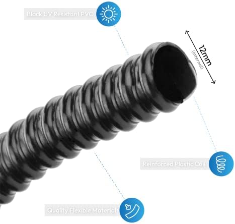 Pisces Flexible Pond Hose Pipe | 12mm (0.5 inch) Order by the Metre | Corrugated Black Tubing For Filter Pumps and UVC system