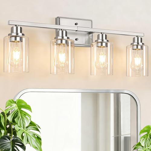 Unicozin 4-Light Bathroom Light Fixtures, Modern Vanity Lights with Clear