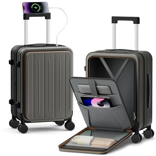 20 Inch Expandable Carry on Luggage Airline Approved with Front Pocket