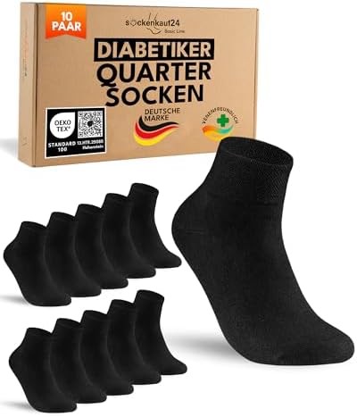 sockenkauf24 10 Paar kurze Diabetikersocken für Herren & Damen ohne Gummibund & ohne Naht Quarter Diabetiker Socken Kurzschaft mit Komfortbund ohne Gummi