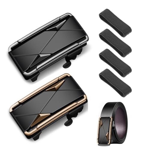 DOKRIN Hebillas de cinturón para hombre，Dos hebillas de cinturón para hombre de 35 mm, hebillas de cinturón automáticas, hebillas autoajustables (con 4 trabillas negras para cinturón)