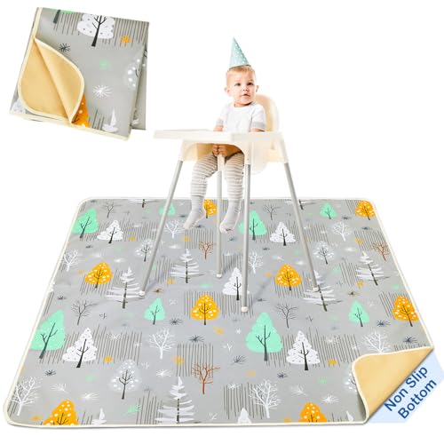 Image of Basumee Splat Mat High Chair Mat Waterproof Baby Play Splat Mat for Under High Chair Food Catcher Highchair Mat for Floor Non Slip Bottom, Gray Tree, 46x42 Inches