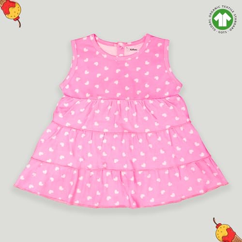 Image of Kidbea 100% Pure Organic Cotton Girls Frock Comfortable and Stylish with Heart-Themed for Your Little Princess Designed for Every Occasion Regular fit 2-3 Year Color Yellow and Pink Printed