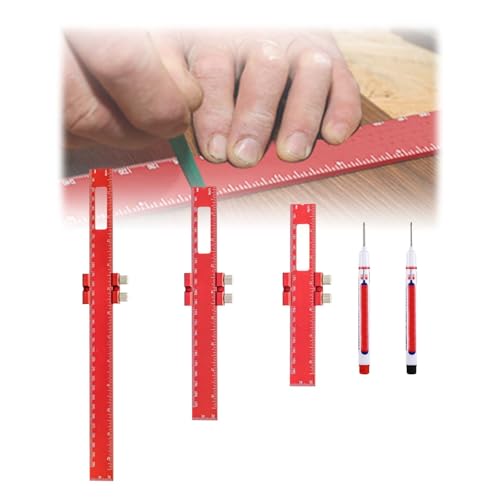 ZHYUAN3 Stk Metrisches Messlineal, Präzisions-Metrisches Messlineal, Lineal für die Holzbearbeitung mit Aluminiumprofil, mit Marker,metrisches Metall-Schiebemarkierungslineal zum Markieren und Messen