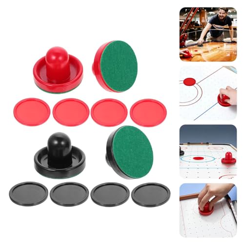 Air Hockey Pushers,Tisch Airhockey Pushers Pucks Set,Airhockey Schläger,Drücker für Air Hockey Tisch Spiel,Kunststoff Tisch Eishockey Set,4 Airhockey Schieber,4 Flanell,8 Pucks Tokaneit
