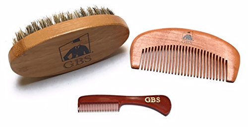 G.b.s Combo Set-3 Piece Kit Oval Wood Brush With Boar Bristles For Beard, Mustache With Bamboo Hard Comb, For Father's Day, Holidays Tortoise Horn Durable Convenient #TOP22