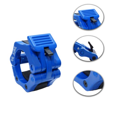 Image of De Jure Fitness Olympic Barbell Collars 2 Inch Pair - Quick Release Locking Design - Heavy Duty ABS Lock-Jaw Barbell Collars for Weightlifting, Powerlifting, CrossFit & Strength Training - Blue