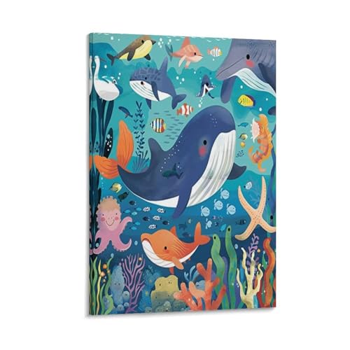 Dauphin decoration murale moderne tableau peinture sur toile deco interieur 30x45cm