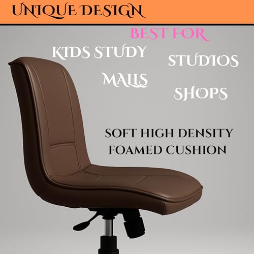 Image of Zidle Adjustable Swivel Office Chair with Cushioned Seat Armless Computer Chair with Wheels Brown Finish Study Desk Chair for Home Office Workstation Seating Modern Compact Design