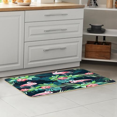 Tapete de cocina antideslizante con diseño de hojas tropicales y flamencos 7