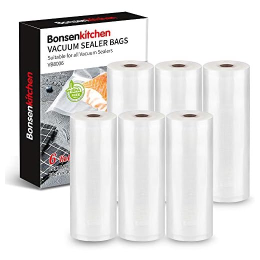 Bonsenkitchen Rollos al Vacio para Envasadora al Vacío, 6 Rollos 20 x 300cm Bolsas de Vacio Gofradas para Conservación de Alimentos y Sous Vide Cocina & Boilable,sin BPA - VB8006