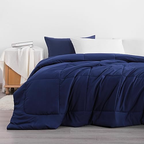 Image of NTBAY Queen Down Alternative Comforter, 90 x 90, Navy Blue | Soft Microfiber Comforter with Box Stitching and 4 Corner Tabs, Lightweight Down-alternative Fill, 1 Comforter Only