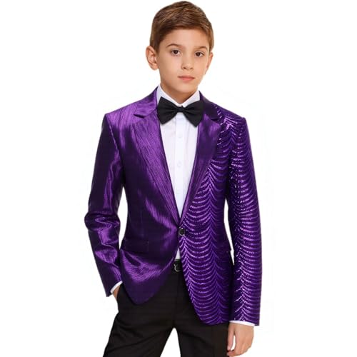 Image of Boys Jacquard Suits Slim Fit Tuxedo Suit Notch Lapel 2 Pieces Suit Set Jacket Pants for Party Formal Wear