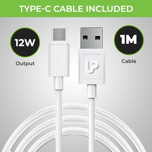 Image of UltraProlink 2.4A /12W USB Travel Adapter | Fast Wall Charger | | Single USB Port | BIS Certified |Made in India | |1m USB-A to Type-C Cable Included | Boost 12C | UM1166C | White