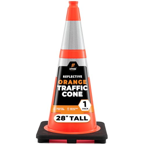 Image of Xpose Safety 28 inch Orange Traffic Cones, 1-Pack, 6 inch & 4 inch Collar