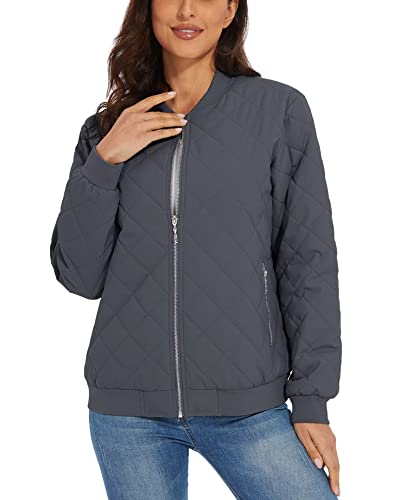 Magcomsen Womens Flight Jackets Fleece Jackets Bomber Jacket Quilted Jackets Zip-Up Jacket Winter Outerwear Casual Coat Basic Jacket #TOP3