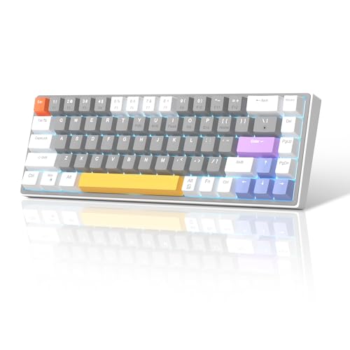 Image of MageGee 60% Mechanical Gaming Keyboard, 68 Keys Compact Blue LED Backlit Gaming Keyboards, SKY68 Wired Ergonomic Mini Office Keyboard for Windows PC Gamer (Yellow Switch, White & Gray)