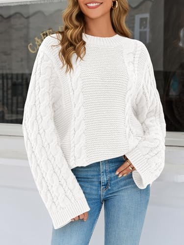 Yousify Womens Oversized Cable Knit Sweaters Long Sleeve Crewneck Casual Fall Chunky Pullover Vintage Loose Fit Sweater Tops2