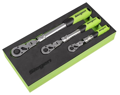 Image of Sealey Siegen 3pc Extendable Flexi-Head Ratchet Wrench Set, with EVA Foam Storage Tray - S01297