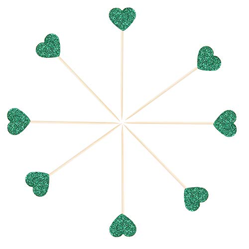 Ercadio Heart Cupcake Toppers Glitter Love Theme Cupcake Picks Decorations For Sweet Wedding Bridal Shower Birthday Party Supplies 40 Pcs Green #TOP2