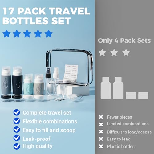 17 Pack Travel Size Toiletries - Refillable Travel Bottles, Leakproof Squeezable Travel Bottles For Toiletries, Portable Travel Size Containers, Travel Essentials For Various Lotion And Body Wash - Image 5