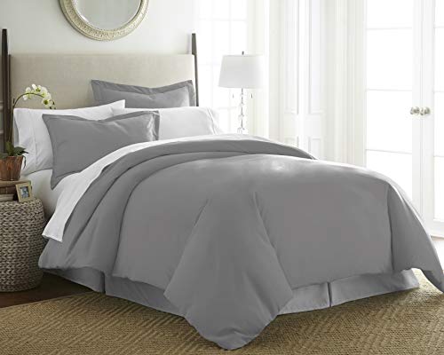 Pointehaven 525 Thread Count 100% Long Staple King/California King Steel Grey Cotton Sateen Super Soft Oversized 3 pc Duvet Set with Tie-Backs