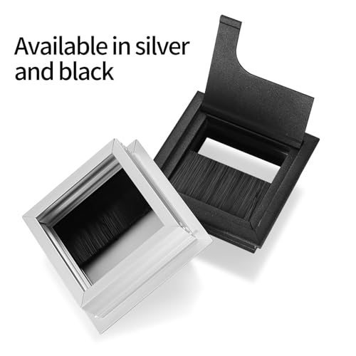 2 Stück Kabeldurchführungen Kabeldurchlass, Kabelkanal Schreibtisch mit Bürstendichtung Aluminium, mit 10 Stück Kabelbindern. (Schwarz, 80x80mm)