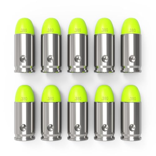 FIREGOWIN Pro .380ACP Dummy Rounds – Training Snap Caps, Reusable Dry Fire Training Round with Rubber Primers (Yellowgreen 10-Pack)