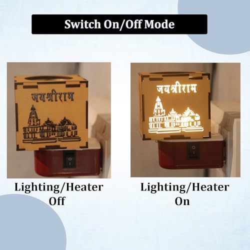 Signamio Auto Cut Wooden Ram Mandir Camphor Kapur Burner with Night Lamp - Kapoor Dani for Home Fragrance, Aroma Oil Diffuser, Bakhoor Burner, Kapoor Diffuser for Home
