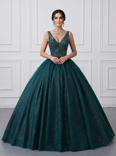Image of Women's Beading Sweetheart Ball Gown Tulle Layed Long Quinceanera Dress