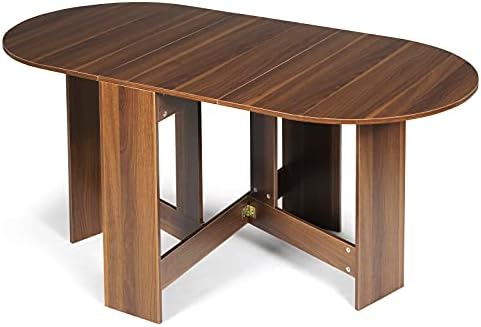 TANGZON Folding Drop Leaf Dining Table, 163x80x75cm Extending PC Laptop Workstation, Small Space Wooden Desk for Kitchen, Living Romme, Office