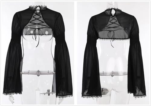 Image of Gothic Bolero Shrug Tops Women Goth Bell Long Sleeve Crop Top