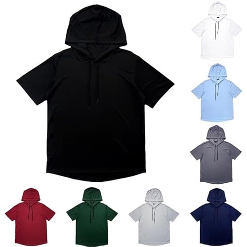 Gefomuofe Camisetas con capucha para hombre con capucha de manga corta con capucha para hombre, deporte, algodón, bolsillos, camiseta con capucha para hombre, Blanco, S