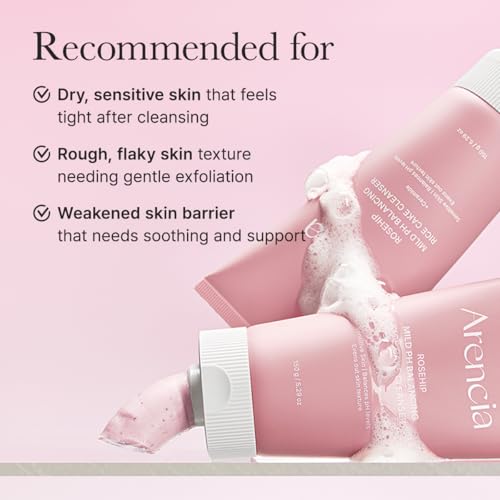 Image of ARENCIA Rosehip Rice Cake Cleanser, pH Balancing Face Wash with Ceramide for Sensitive Skin, 5.29 oz