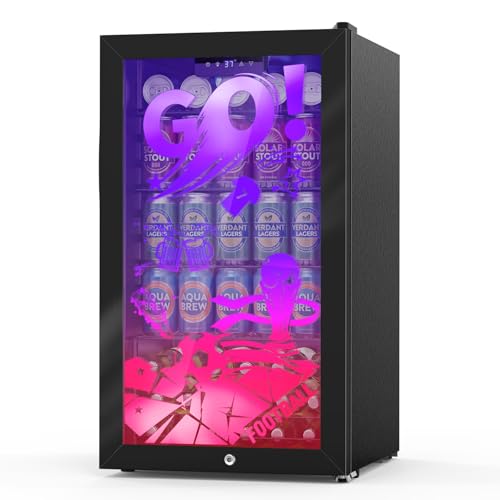 Image of Velivi Gaming Mini Fridge with Led Lights, 3.2 Cu Ft Gaming Light Up Glass Door Beverage Refrigertor Small Lockable Drink Cooler For For Soda Beer, Cyberpunk Gaming Rooms Bar Home Party