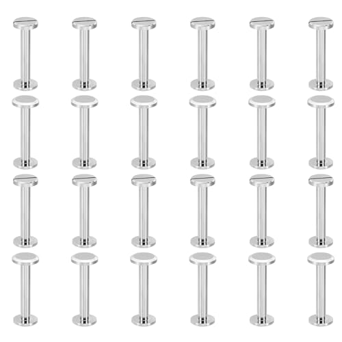Vis Chicago M4 x 30 mm argentées en laiton à fente pour reliure et ceintures, lot de 25